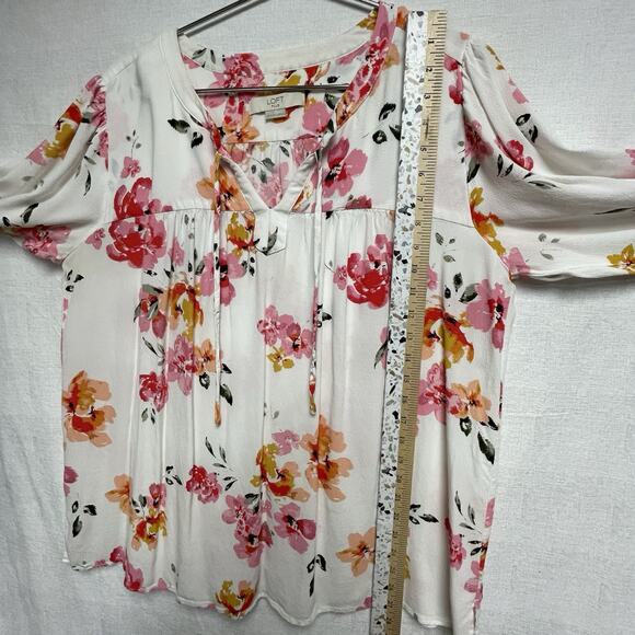 Loft Plus Women’s White Pink Yellow Floral Blouse 3/4 Sleeve - Size 18 - Picture 10 of 11